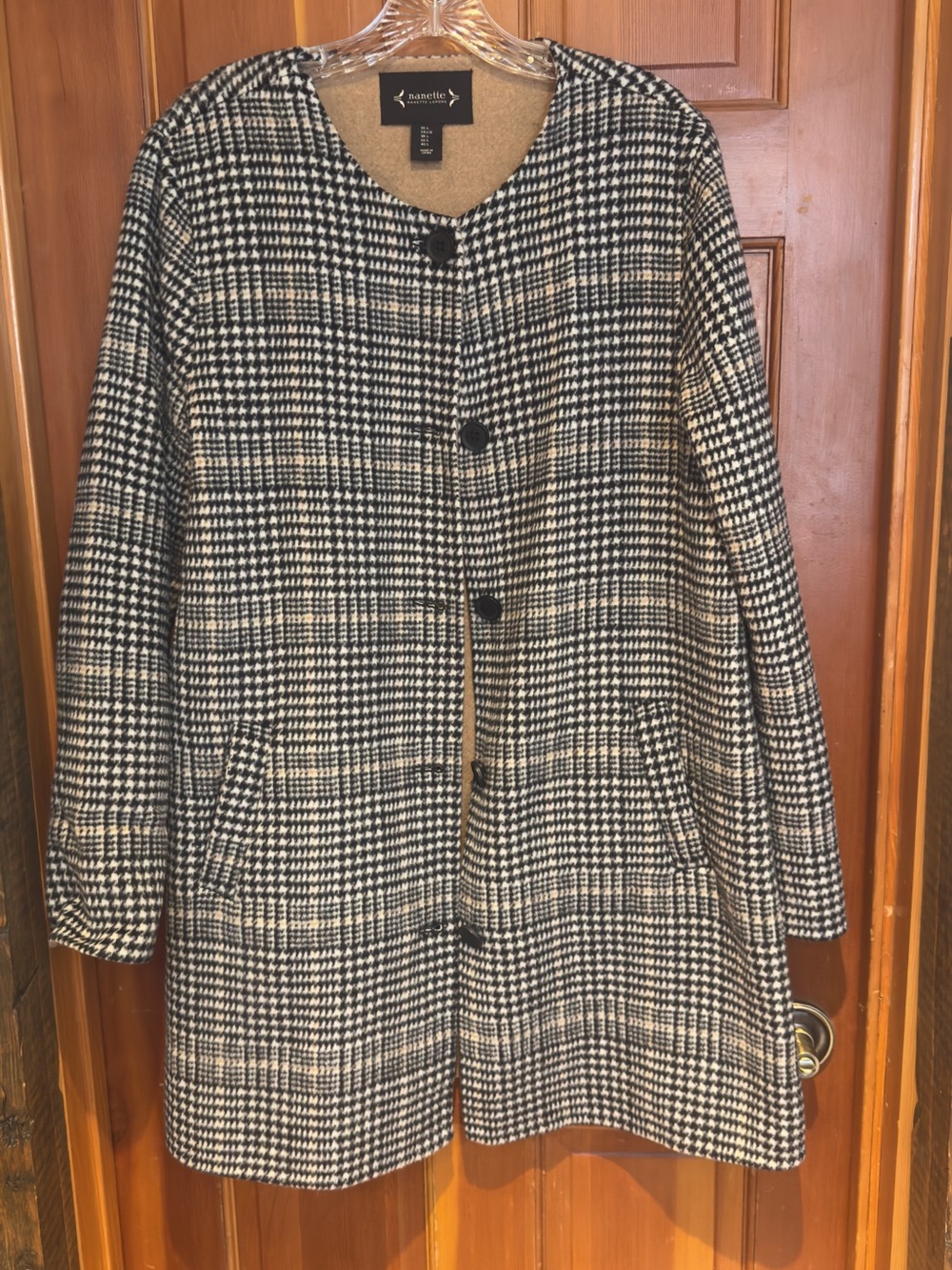 Nanette Lepore Black and cream Houndstooth Pea Coat